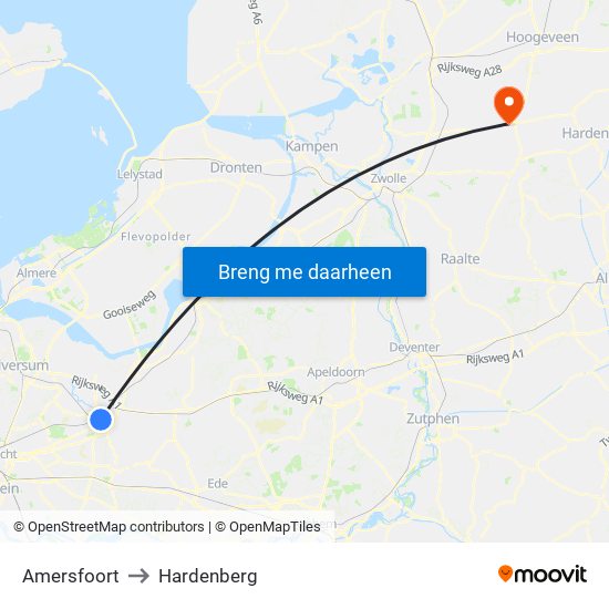 Amersfoort to Hardenberg map