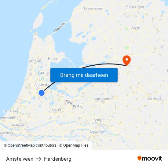 Amstelveen to Hardenberg map