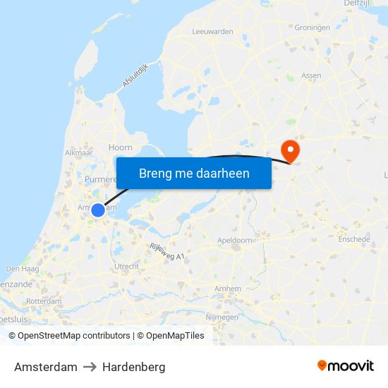 Amsterdam to Hardenberg map
