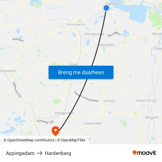 Appingedam to Hardenberg map