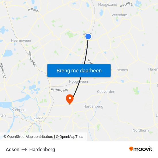 Assen to Hardenberg map