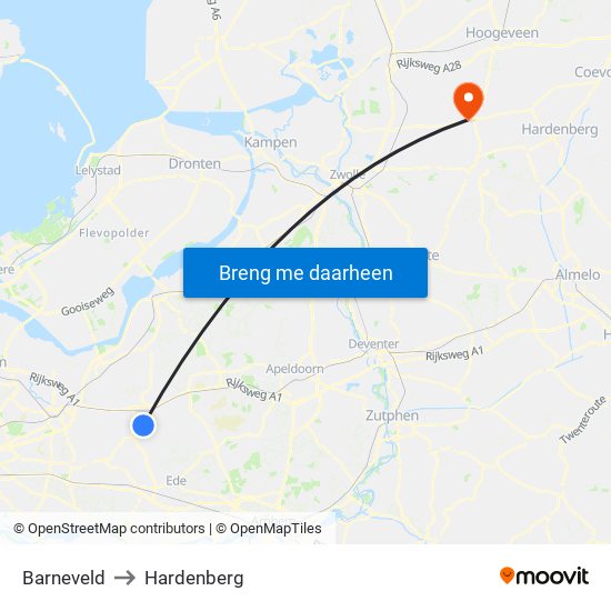 Barneveld to Hardenberg map