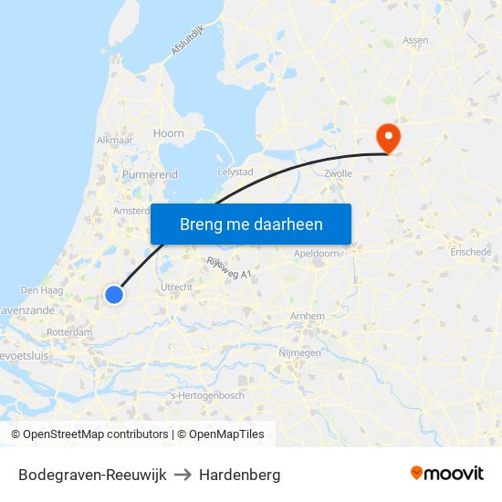 Bodegraven-Reeuwijk to Hardenberg map