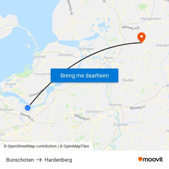 Bunschoten to Hardenberg map