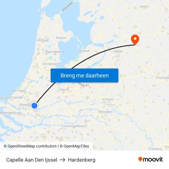 Capelle Aan Den Ijssel to Hardenberg map