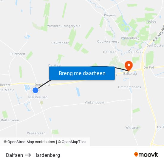 Dalfsen to Hardenberg map