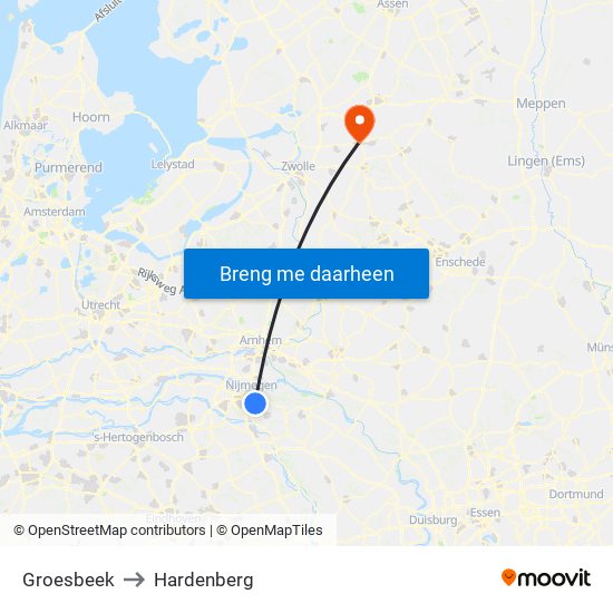 Groesbeek to Hardenberg map