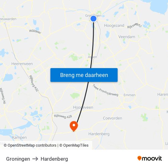 Groningen to Hardenberg map
