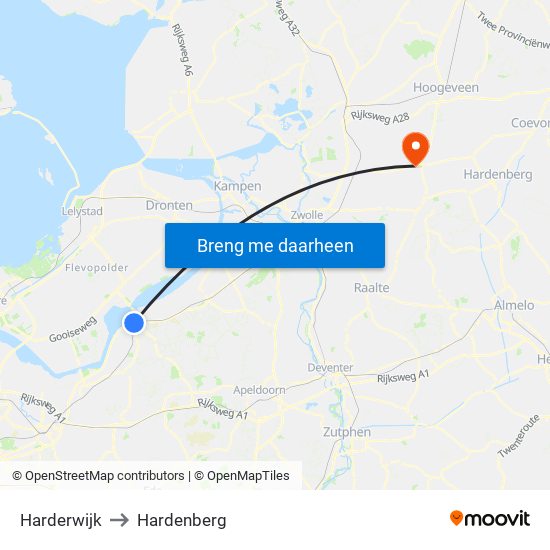 Harderwijk to Hardenberg map