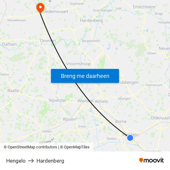 Hengelo to Hardenberg map