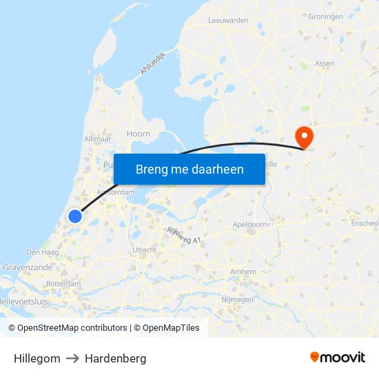 Hillegom to Hardenberg map