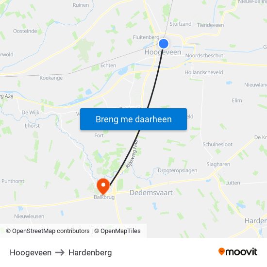Hoogeveen to Hardenberg map