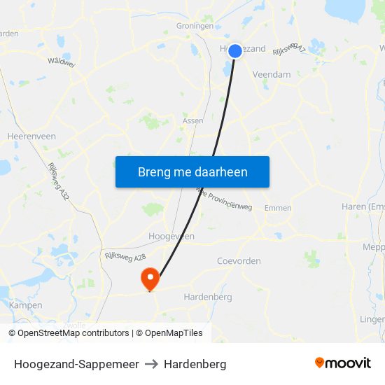 Hoogezand-Sappemeer to Hardenberg map