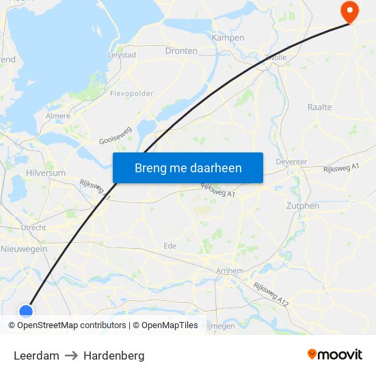 Leerdam to Hardenberg map