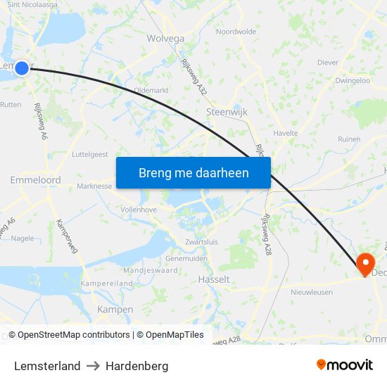 Lemsterland to Hardenberg map