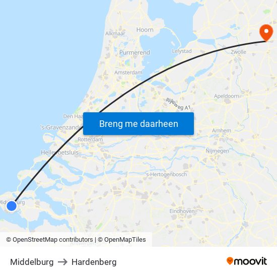 Middelburg to Hardenberg map