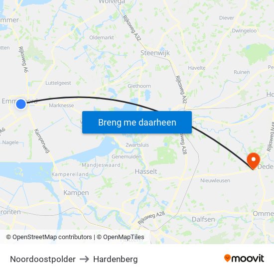 Noordoostpolder to Hardenberg map