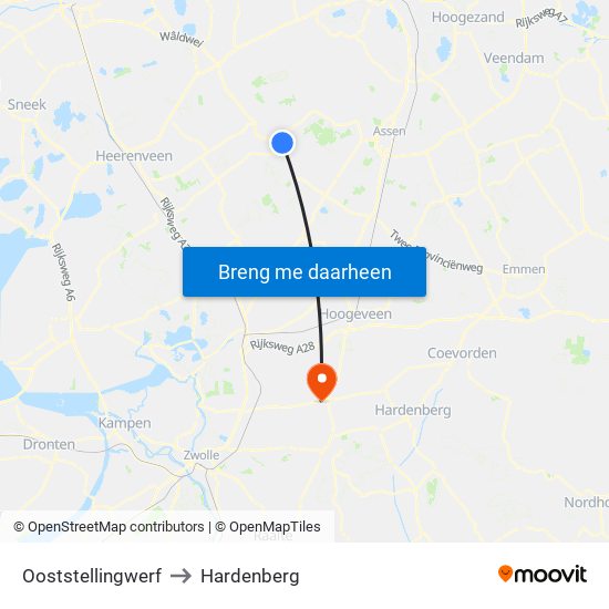 Ooststellingwerf to Hardenberg map