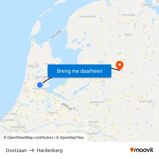 Oostzaan to Hardenberg map