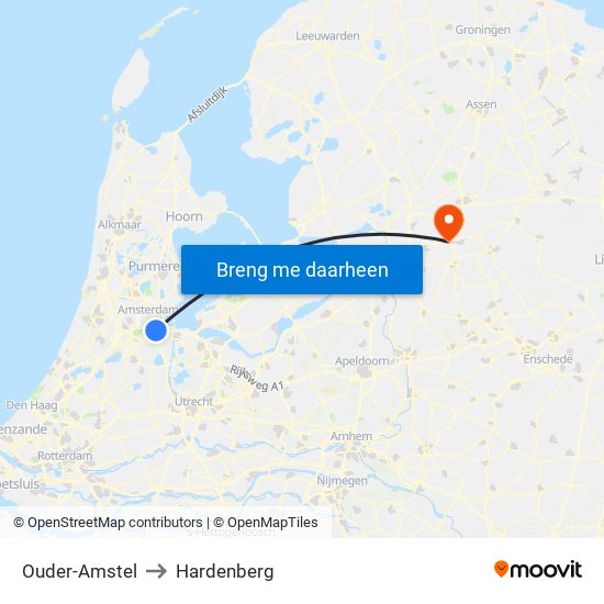 Ouder-Amstel to Hardenberg map