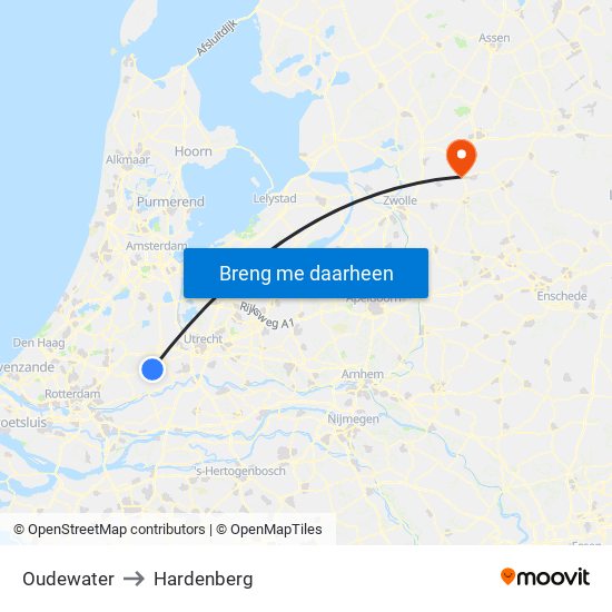 Oudewater to Hardenberg map