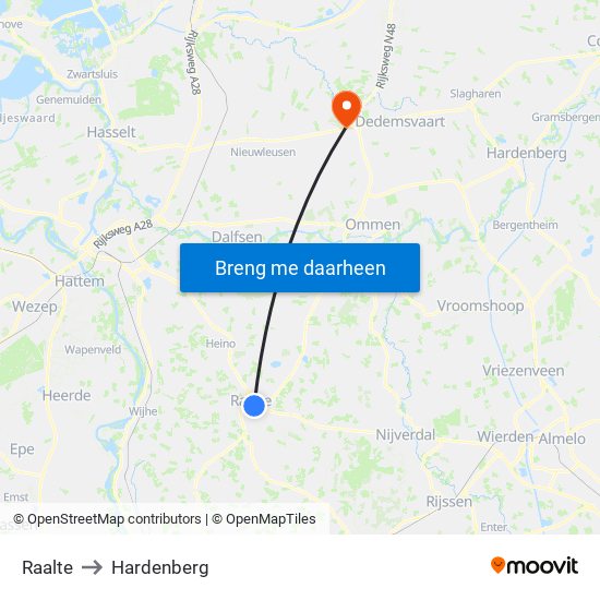 Raalte to Hardenberg map