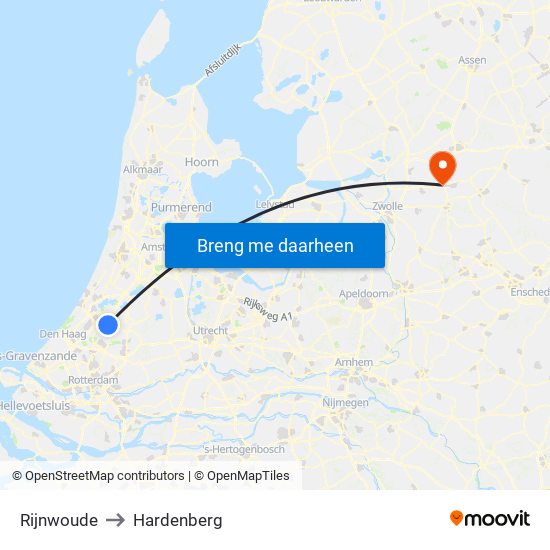 Rijnwoude to Hardenberg map