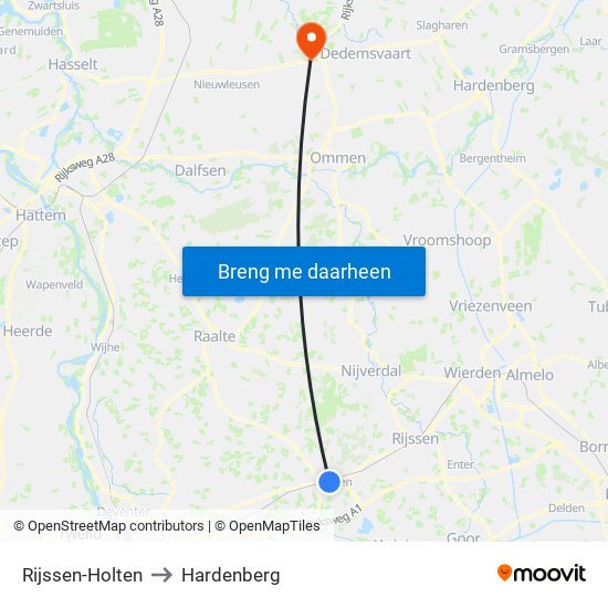 Rijssen-Holten to Hardenberg map