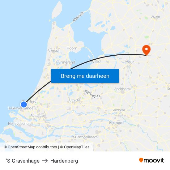 'S-Gravenhage to Hardenberg map