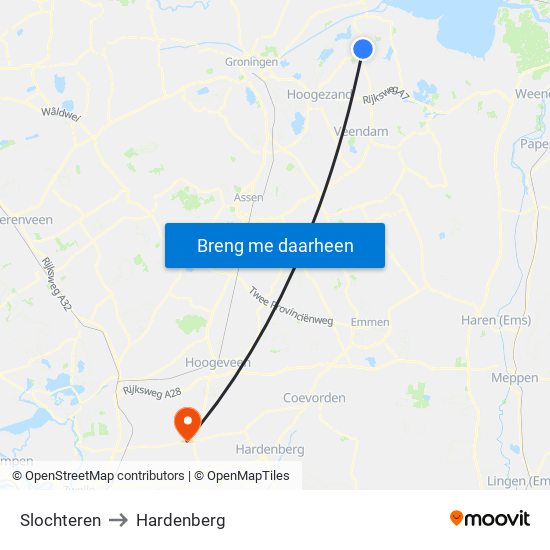 Slochteren to Hardenberg map