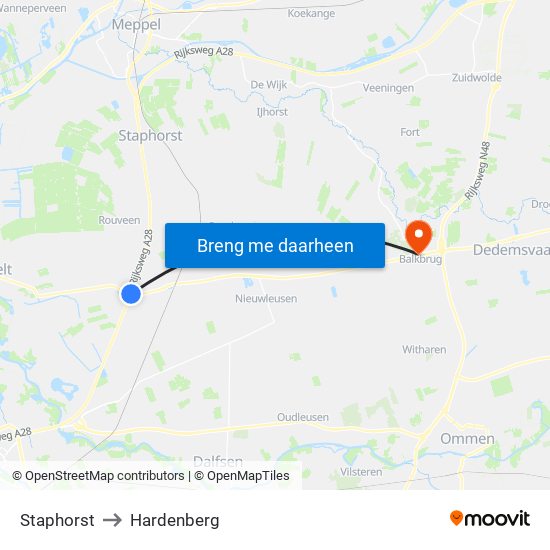 Staphorst to Hardenberg map