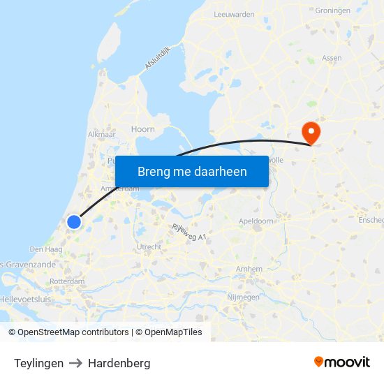 Teylingen to Hardenberg map