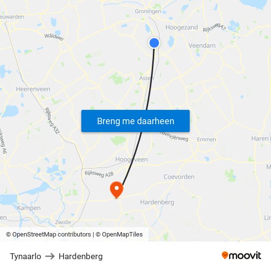 Tynaarlo to Hardenberg map