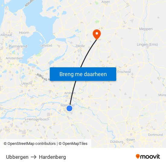 Ubbergen to Hardenberg map