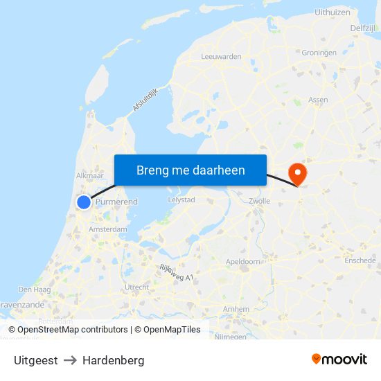 Uitgeest to Hardenberg map