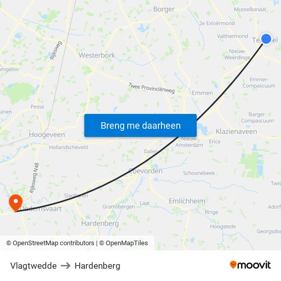 Vlagtwedde to Hardenberg map