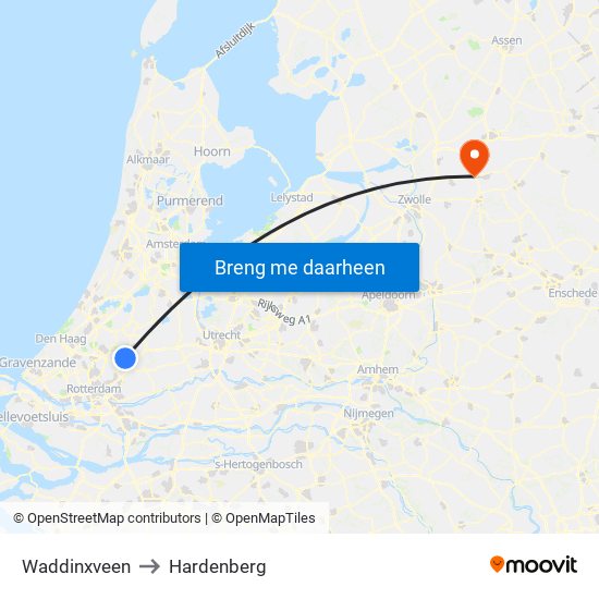 Waddinxveen to Hardenberg map