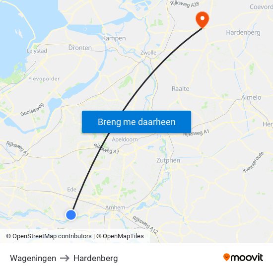 Wageningen to Hardenberg map