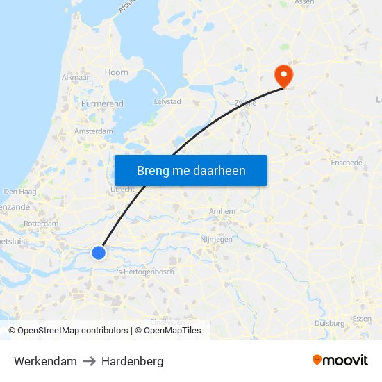 Werkendam to Hardenberg map