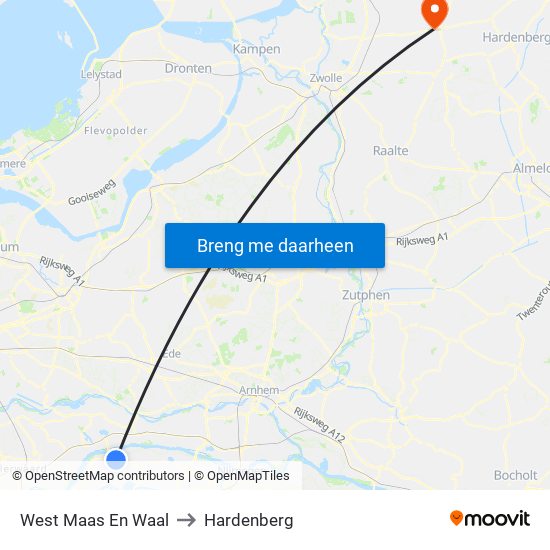 West Maas En Waal to Hardenberg map