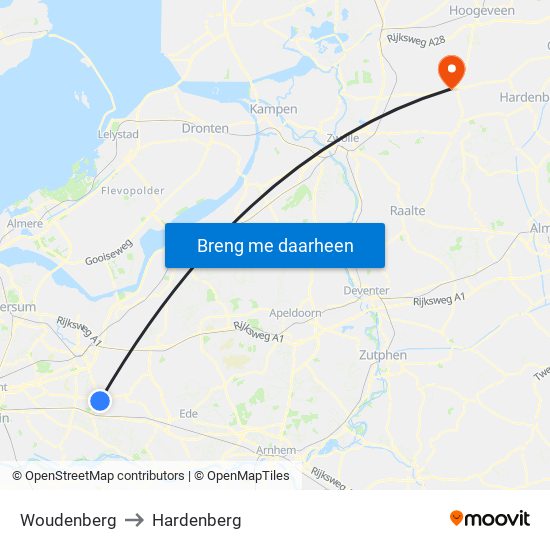 Woudenberg to Hardenberg map