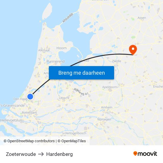 Zoeterwoude to Hardenberg map