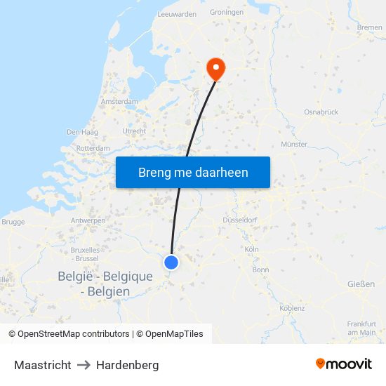 Maastricht to Hardenberg map