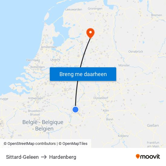 Sittard-Geleen to Hardenberg map