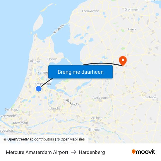 Mercure Amsterdam Airport to Hardenberg map