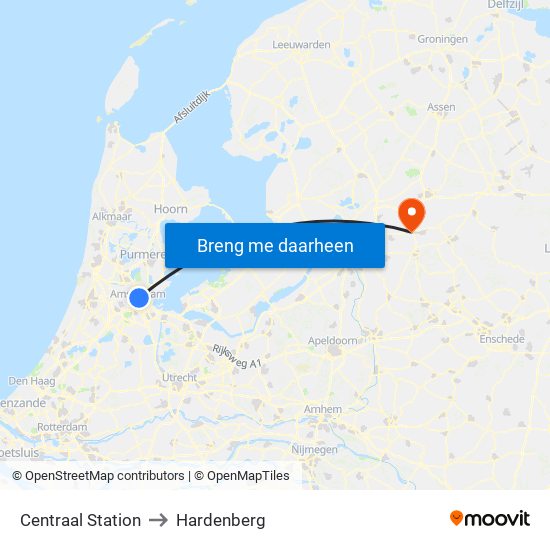 Centraal Station to Hardenberg map