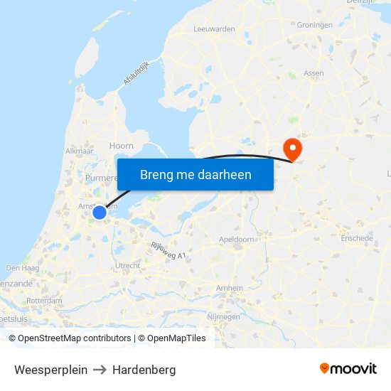 Weesperplein to Hardenberg map