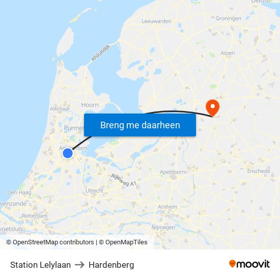 Station Lelylaan to Hardenberg map