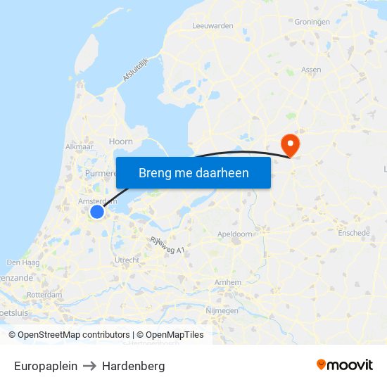 Europaplein to Hardenberg map