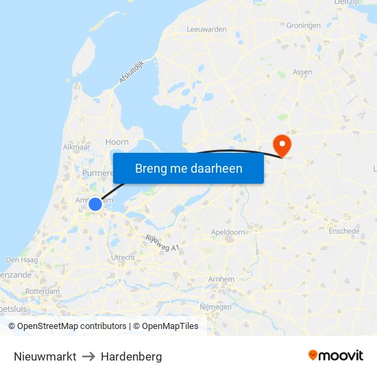 Nieuwmarkt to Hardenberg map